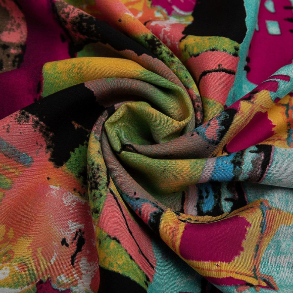 Ткань Штапель 90 г/м? 100% вискоза шир.145 см арт.Р.31114.02 цв.02 малиновый рул.50м