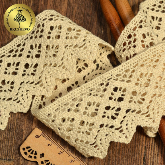 Кружево хлопковое KRUZHEVO 45мм арт.TR.1003 цв.02 молочный, уп.20м Кружево хлопковое KRUZHEVO 45мм арт.TR.1003 цв.02 молочный, уп.20м
