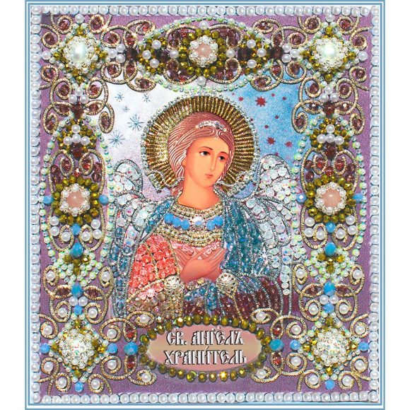 Набор для вышивания хрустальными бусинами ОБРАЗА В КАМЕНЬЯХ арт. 7710 Ангел Хранитель 14,5х16,6 см