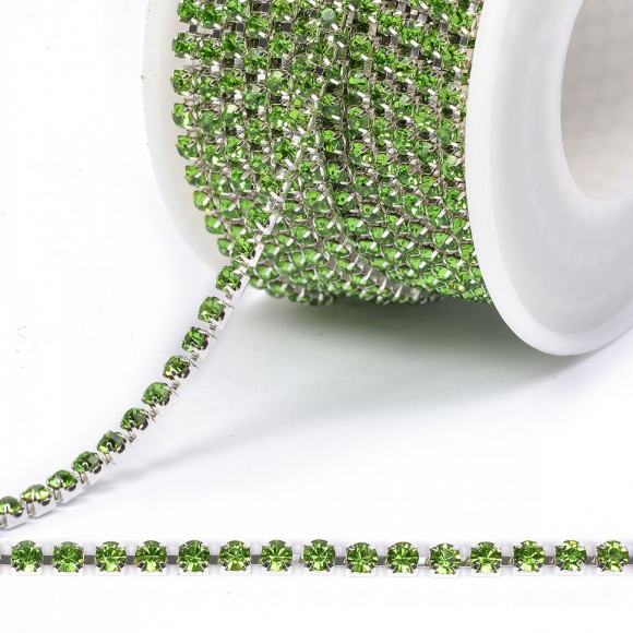 Цепь со стразами арт.TBY.06.SS12-5, цв.GREEN/SILVER, 3 мм, уп.10 м