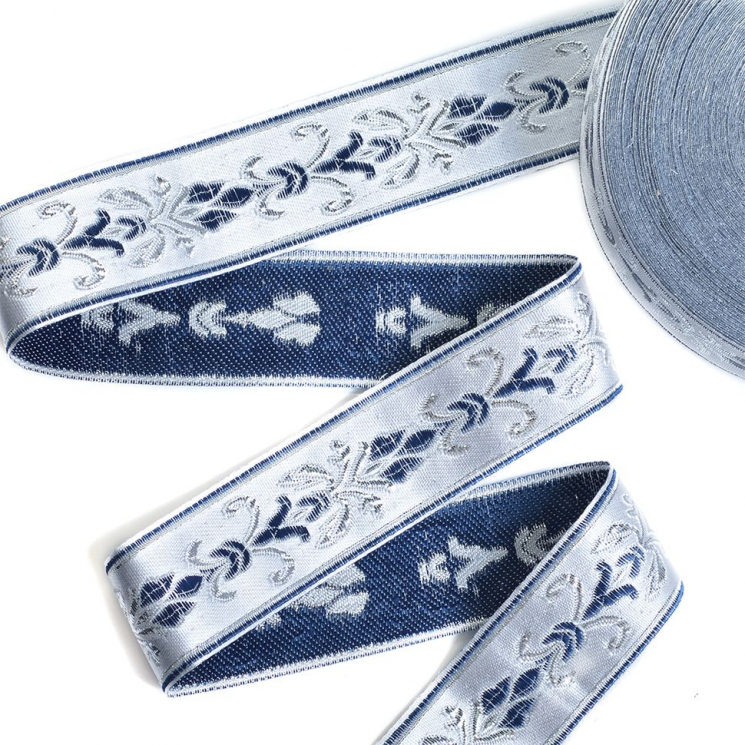 Лента отделочная жаккардовая арт.TBY.WJ3A-07 шир.30 мм цв.серо/синий уп.24,3 м