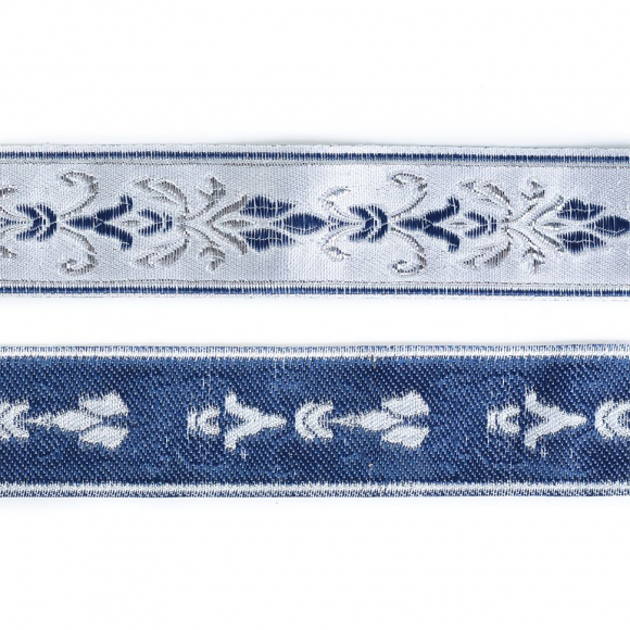 Лента отделочная жаккардовая арт.TBY.WJ3A-07 шир.30 мм цв.серо/синий уп.24,3 м Лента отделочная жаккардовая арт.TBY.WJ3A-07 шир.30 мм цв.серо/синий уп.24,3 м