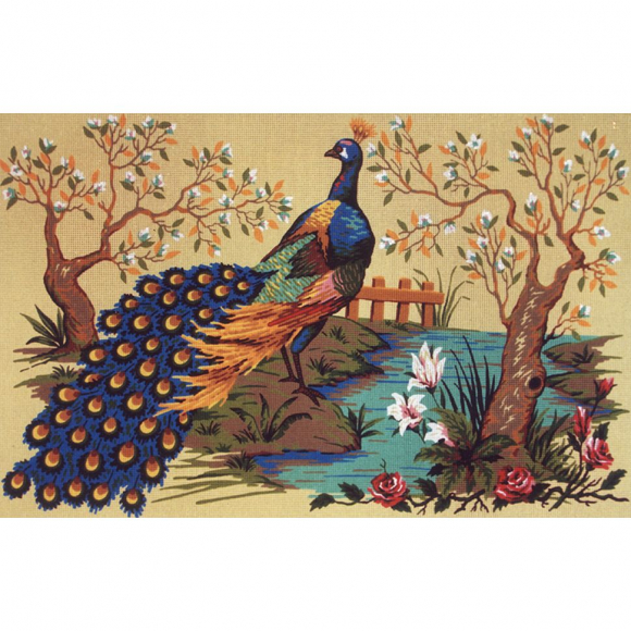 Канва жесткая с рисунком "Павлин на берегу"