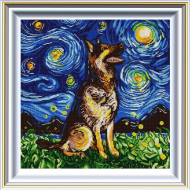 Рисунок на ткани КОНЁК арт. 1367 Звездная ночь и Мухтар 40х40 см