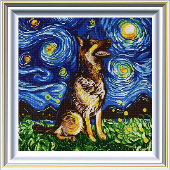 Рисунок на ткани КОНЁК арт. 1367 Звездная ночь и Мухтар 40х40 см