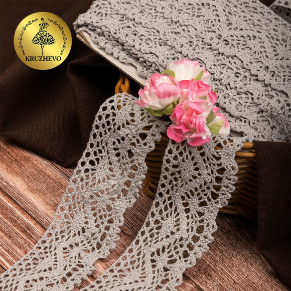 Тесьма вязаная KRUZHEVO 45мм TBY-5235 цв.25 св.серый уп.10м