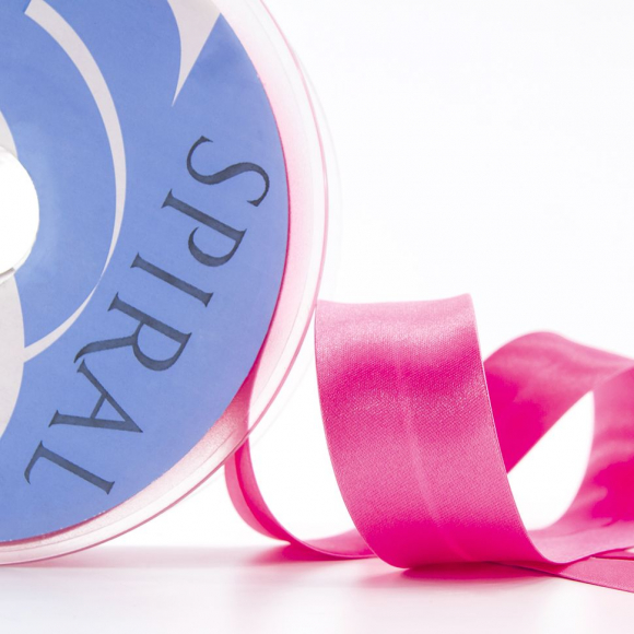 Косая бейка атласная 30 мм, 25 м, цвет 142, ярко-розовый