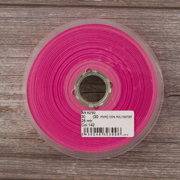 Косая бейка атласная 30 мм, 25 м, цвет 142, ярко-розовый