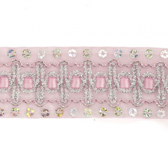 Тесьма с пайетками TBY арт.TH182 шир.38мм цв.004 розовый уп.18,28м