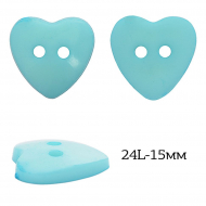 Пуговицы пластик Сердце TBY.P-1624 цв.11 бирюза 24L-15мм, на 2 прокола, 400 шт