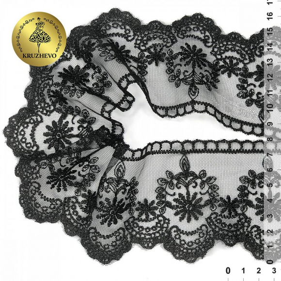 Кружево сетке KRUZHEVO арт.TBY.40472 шир.80мм цв.06 черный уп.13,71м
