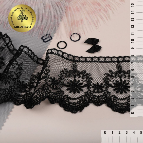 Кружево сетке KRUZHEVO арт.TBY.40472 шир.80мм цв.06 черный уп.13,71м