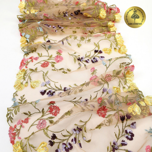 Кружево вышивка на сетке KRUZHEVO арт.TBY.OG71 шир.205мм цв.мульти уп.6м