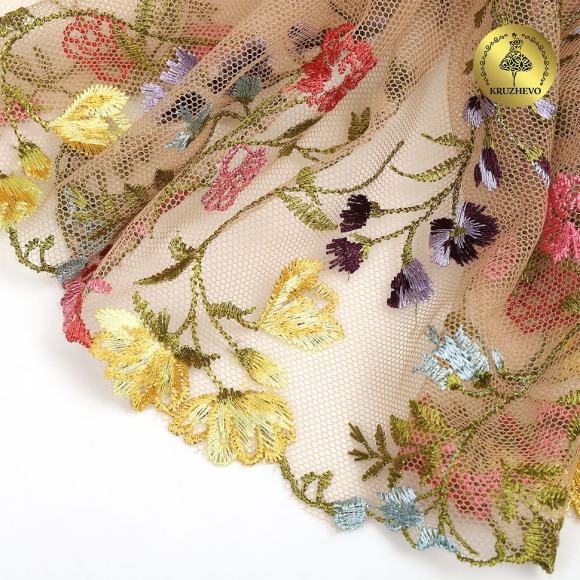 Кружево вышивка на сетке KRUZHEVO арт.TBY.OG71 шир.205мм цв.мульти уп.6м