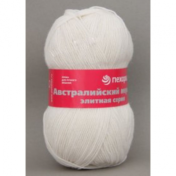 Пряжа для вязания ПЕХ Австралийский меринос (95% мериносовая шерсть, 5% акрил высокообъемный) 5х100г/400м цв.001 белый