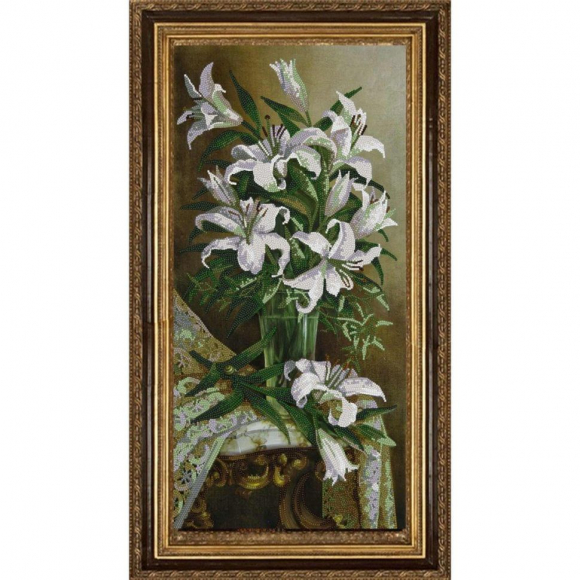 Рисунок на ткани (Бисер) КОНЁК арт. 8480 Белые лилии 25х45 см Рисунок на ткани (Бисер) КОНЁК арт. 8480 Белые лилии 25х45 см