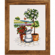 Набор для вышивания PERMIN арт.90-2358 Кот у цветов 29х37 см