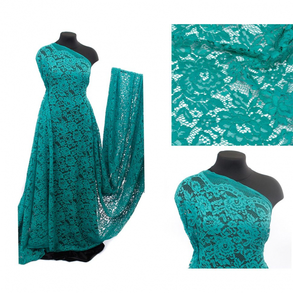 Кружевная ткань (гипюр) с кордом арт.TBY.LN-3002 шир.145см 130 г/м? цв.300 ментоловый уп.22,86м