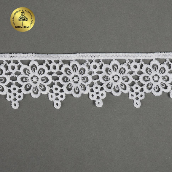 Кружево гипюр матовая нить KRUZHEVO арт.TBY.2508 шир.40мм цв.01 белый уп.13,71м