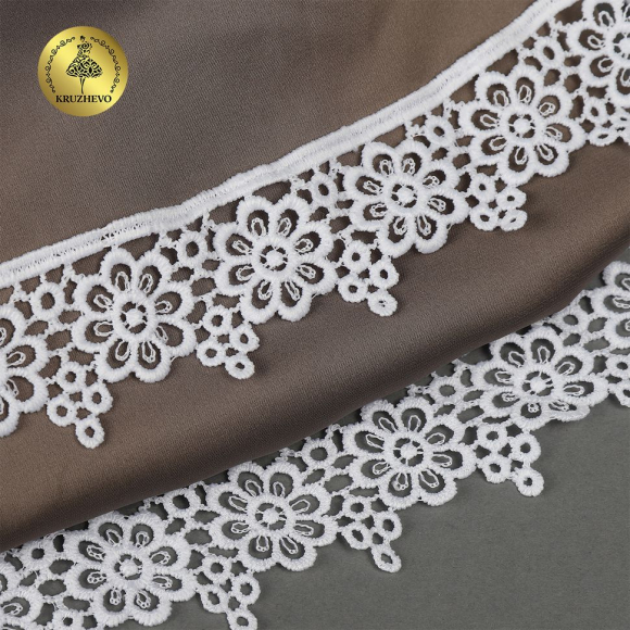Кружево гипюр матовая нить KRUZHEVO арт.TBY.2508 шир.40мм цв.01 белый уп.13,71м
