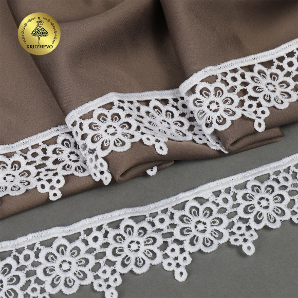 Кружево гипюр матовая нить KRUZHEVO арт.TBY.2508 шир.40мм цв.01 белый уп.13,71м