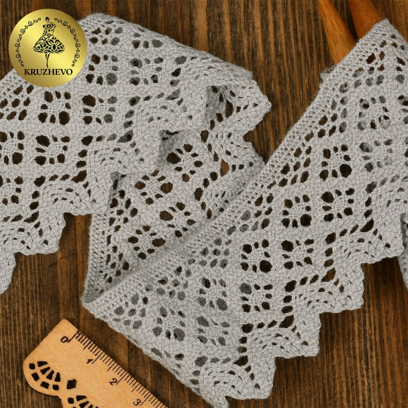 Кружево хлопковое KRUZHEVO 45мм арт.TR.1003 цв.31 св.серый, уп.20м Кружево хлопковое KRUZHEVO 45мм арт.TR.1003 цв.31 св.серый, уп.20м
