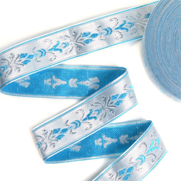 Лента отделочная жаккардовая арт.TBY.WJ3A-11 шир.30 мм цв.серо/голубой уп.24,3 м