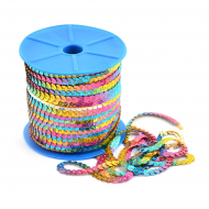 Пайетки плоские на нитях 6мм арт.TBY-.FLK2. радуга уп.91,4м