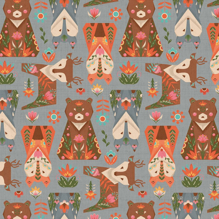 Ткань для пэчворка PEPPY Лесные Жители 146 г/м? 100% хлопок цв.ЛЖ-12 серый уп.50х55 см