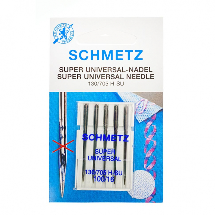 Иглы для бытовых швейных машин Schmetz стандартные покрытием антиклей 130/705H-SU №100 уп.5 игл