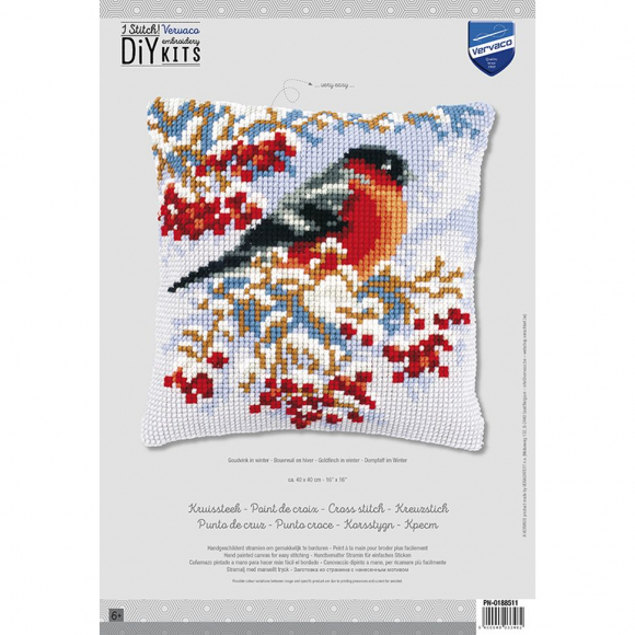182406_Набор для вышивания подушки "Робин зимой"