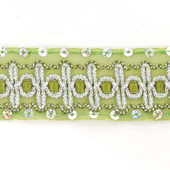 Тесьма с пайетками TBY арт.TH182 шир.38мм цв.131 зеленый уп.18,28м