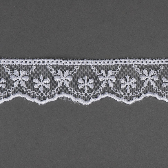 Кружево на сетке KRUZHEVO арт.TR.3820 шир.25мм цв.01 белый уп.9м
