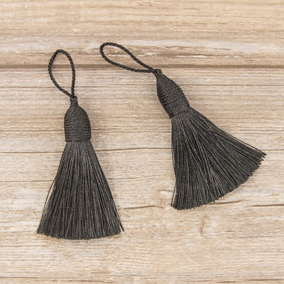 183437_Кисть декоративная на шнуре, длина 85 мм, цвет черный