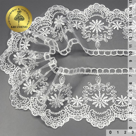 Кружево сетке KRUZHEVO арт.TBY.40472 шир.80мм цв.01 белый уп.13,71м