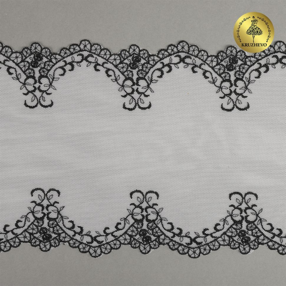 Кружево вышивка на сетке KRUZHEVO арт.TBY.OG77 шир.175мм цв.черный+белый уп.6,5м