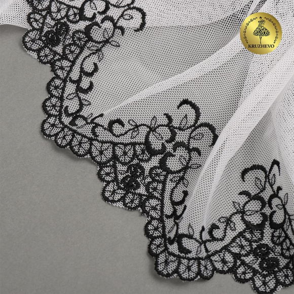 Кружево вышивка на сетке KRUZHEVO арт.TBY.OG77 шир.175мм цв.черный+белый уп.6,5м