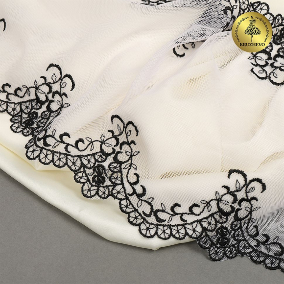 Кружево вышивка на сетке KRUZHEVO арт.TBY.OG77 шир.175мм цв.черный+белый уп.6,5м