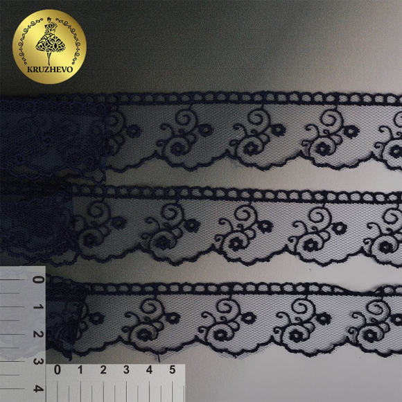 Кружево на сетке KRUZHEVO арт.TR.4888 шир.30мм цв.242 т.синий уп.14м Кружево на сетке KRUZHEVO арт.TR.4888 шир.30мм цв.242 т.синий уп.14м