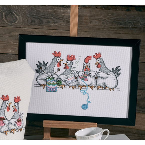 Набор для вышивания PERMIN арт.92-0436 Куриные посиделки 29х20 см