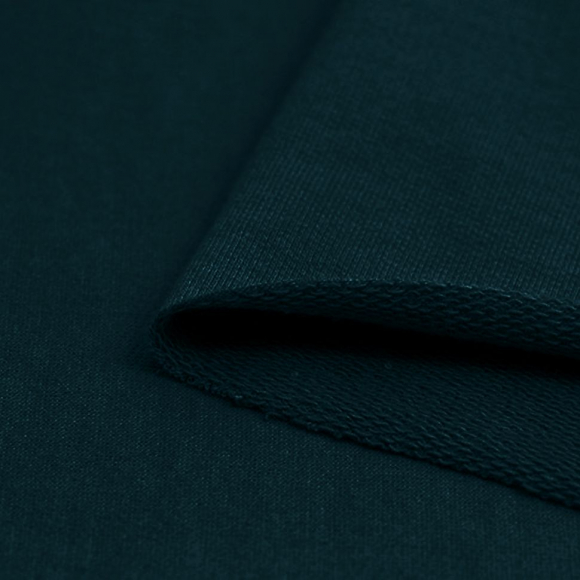 Ткань футер 3х нитка петля гл/крашеный диагональ 320г/м?  80%хб 20%пэ  шир.190см арт.ШН-3208020-10 цв.тем.петроль рул. 35-60м (1кг-1,6м)