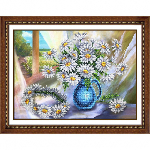 Набор для вышивания бисером ПАУТИНКА арт.Б-1285 Ромашки и венок 38х28 см