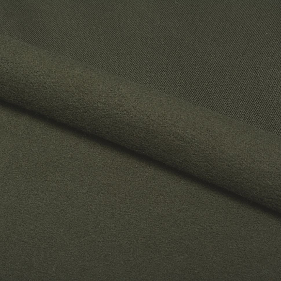 Ткань трикотаж Футер 2х нитка начес хлопок 190г опененд 100+100 хаки 19-0415 уп.10м