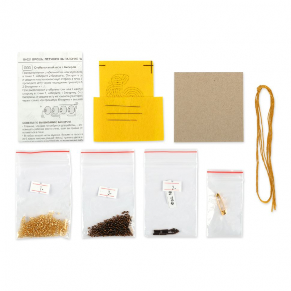 Набор для вышивания KLART арт. 10-021 Брошь. Петушок на палочке 4,5х7,5 см