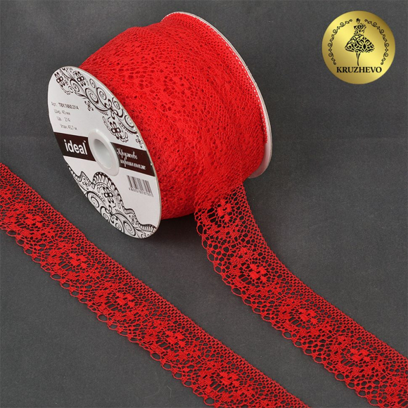 Кружево-трикотаж KRUZHEVO арт.TBY 1660 шир.40мм цв.214 красный уп.27,4м