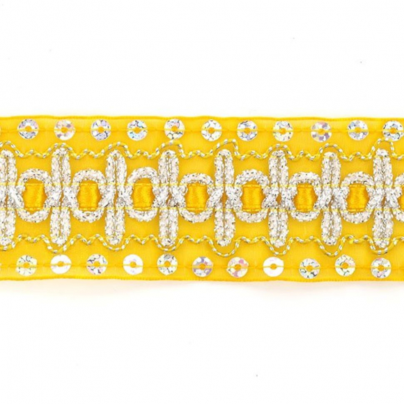 Тесьма с пайетками TBY арт.TH182 шир.38мм цв.016 желтый уп.18,28м