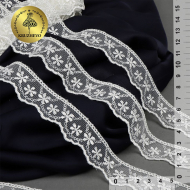 Кружево на сетке KRUZHEVO арт.TR.3820 шир.25мм цв.02 молочный уп.9м