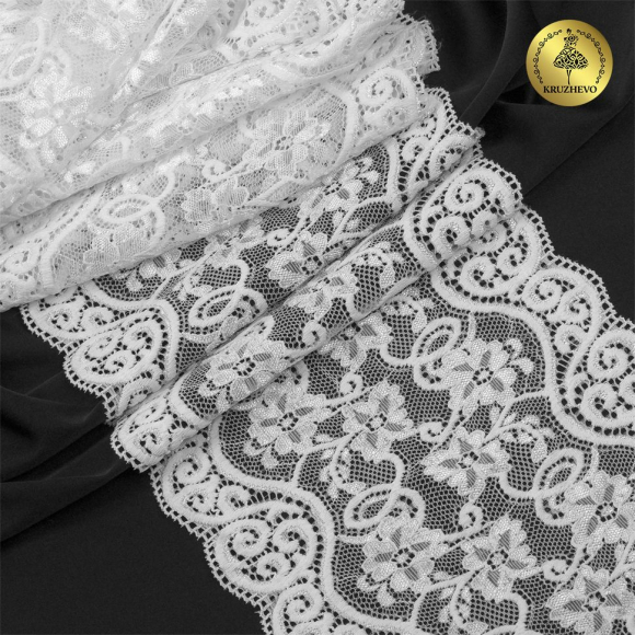 Кружево-стрейч KRUZHEVO арт.TBY.YSTL00578 шир.180мм цв.01 белый уп.25м