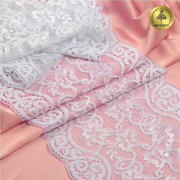 Кружево-стрейч KRUZHEVO арт.TBY.YSTL00578 шир.180мм цв.01 белый уп.25м