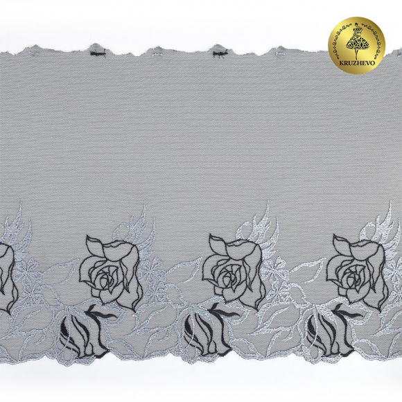 Кружево вышивка на сетке KRUZHEVO арт.TBY.OG79 шир.265мм цв.т.синий, левая уп.14м